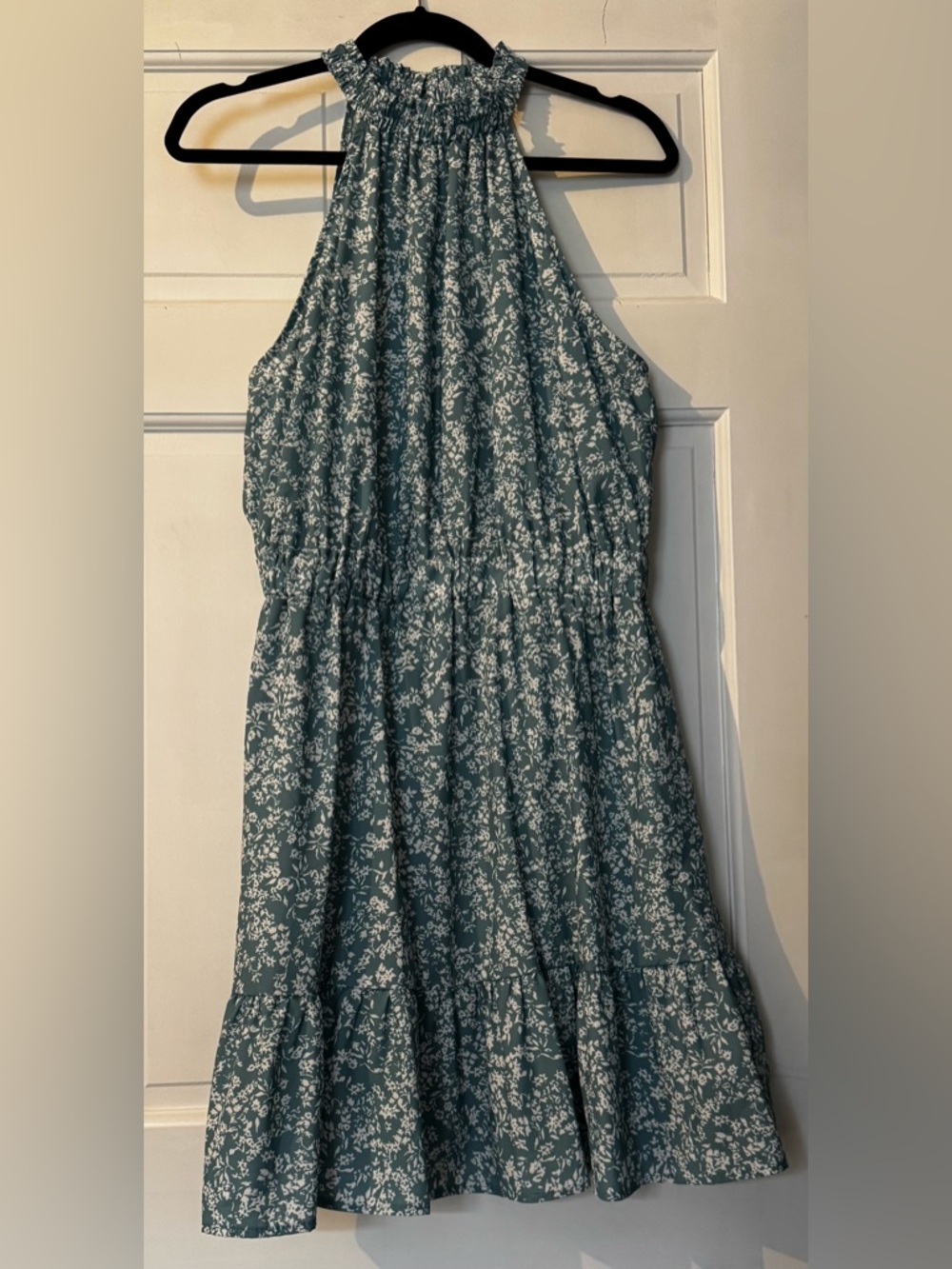 Sea Green Floral Halter Dress